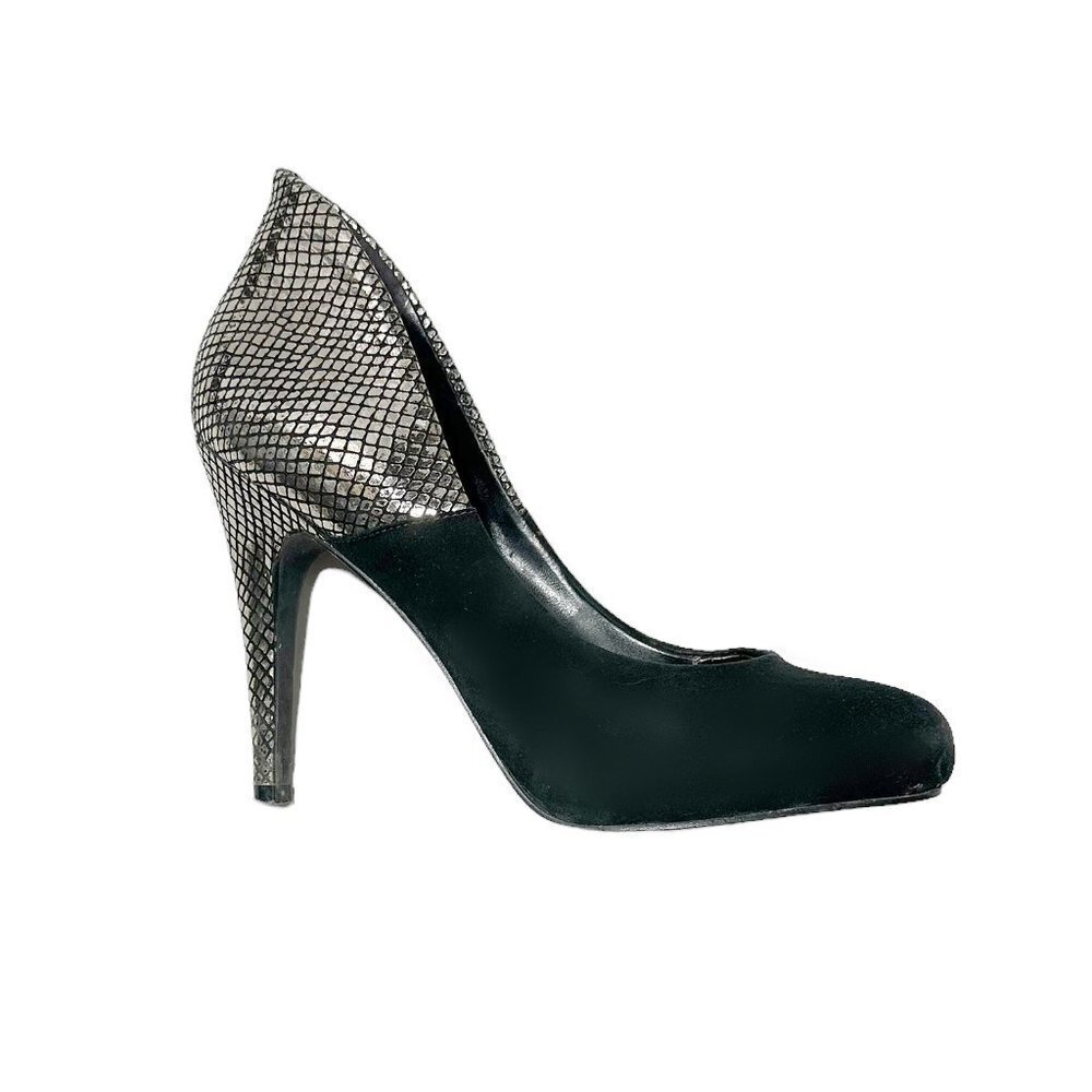Aldo Women's Black Suede Silver Snakeskin High Heel Pump
